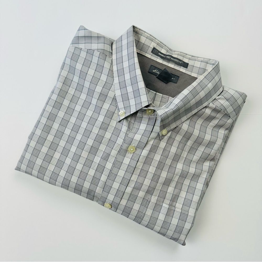 Eddie Bauer Men's XL Gray Button-Down Shirt Long Sleeve Plaid Office Casual